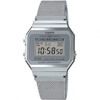 Casio – Montre Vintage SUPER SLIM – Digitale argentée – Bracelet milanais – A700WM-7ADF