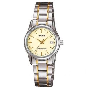 Casio – Montre femme tout en acier inoxydable – Bracelet bicolore – Cadran avec dateur – LTP-V002SG-9AUDF