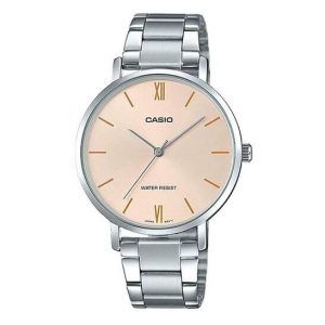 Casio – Montre femme au design simple – Étanche – Cadran saumon – LTP-VT01D-4B