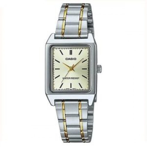 Casio – Montre carrée pour femme – Bracelet acier inoxydable bicolore – LTP-V007SG-9EUDF Casio – Montre carrée pour femme – Bracelet acier inoxydable bicolore – LTP-V007SG-9EUDF