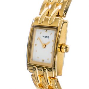 YEMA – YA408 – Montre femme dorée avec cadran carré blanc et bracelet en acier doré