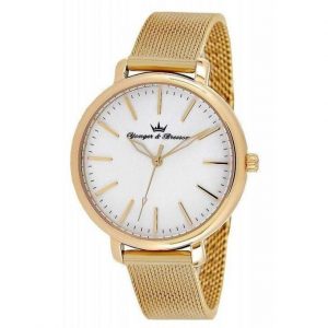 Yonger & Bresson – DMP050/BM – Montre femme dorée avec cadran blanc et bracelet en mailles milanaises