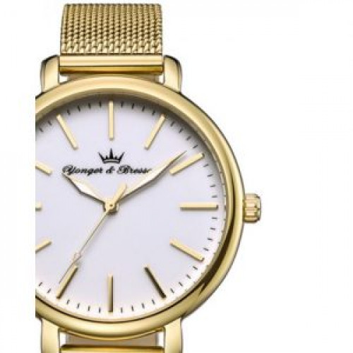 Yonger & Bresson – DMP050/BM – Montre femme dorée avec cadran blanc et bracelet en mailles milanaises Yonger & Bresson – DMP050/BM – Montre femme dorée avec cadran blanc et bracelet en mailles milanaises