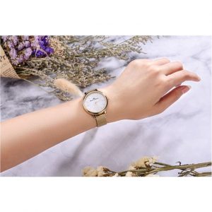 Yonger & Bresson – DMP050/BM – Montre femme dorée avec cadran blanc et bracelet en mailles milanaises