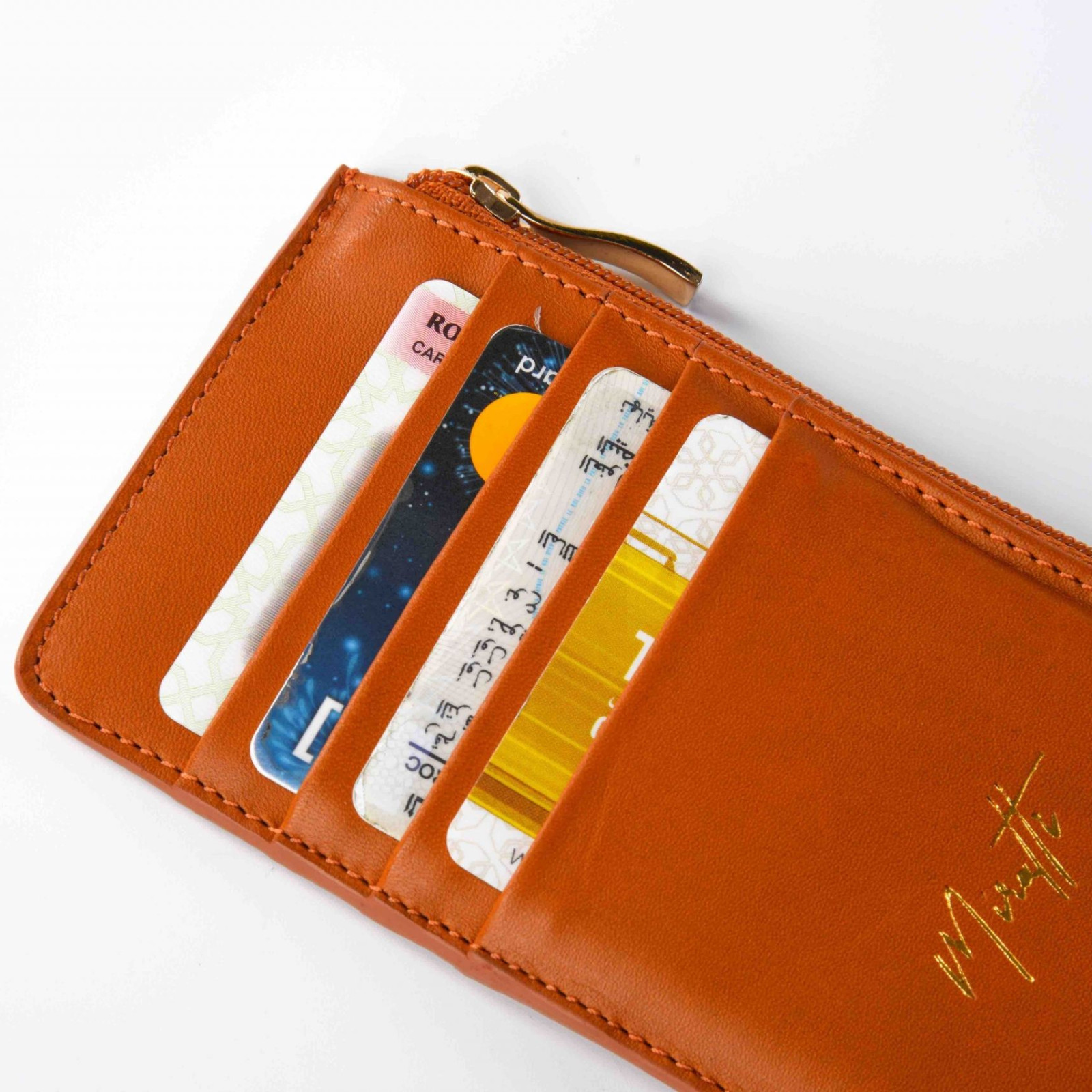 Portefeuille zippé camel