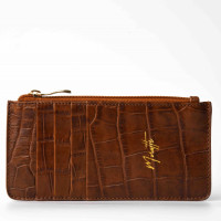 Portefeuille zippé croco chocolat