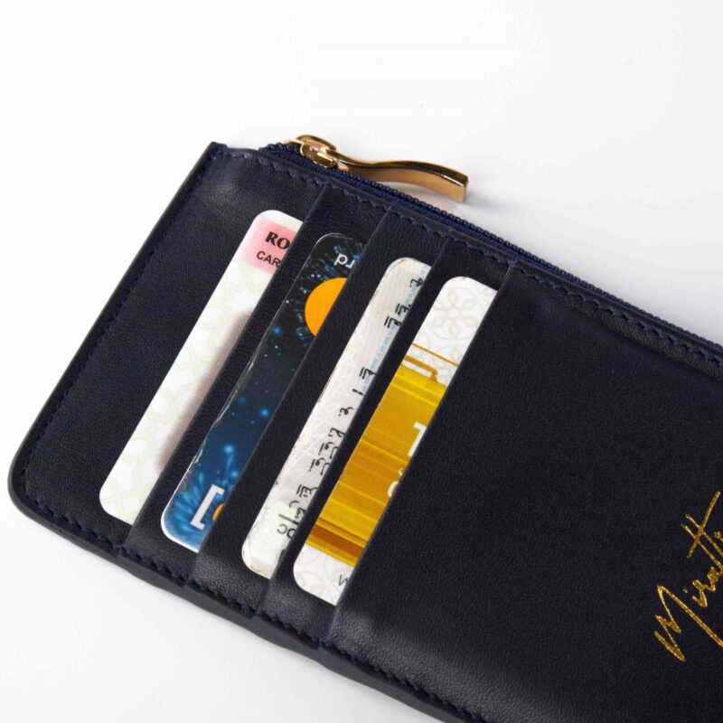 Portefeuille zippé bleu marine