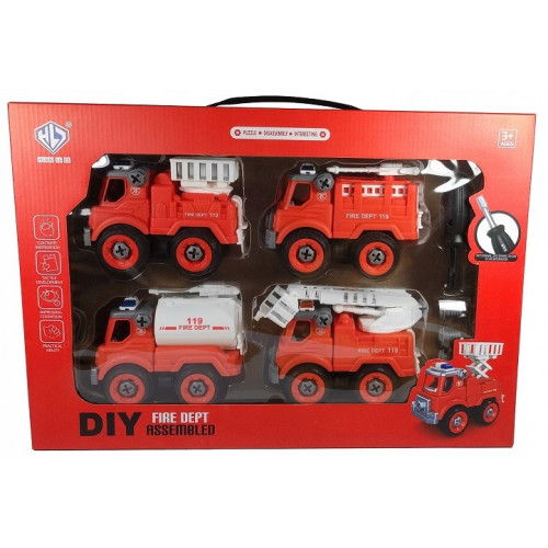 Pack de 4 Camions de Pompiers à Monter - DIY pour Petits Sauveteurs