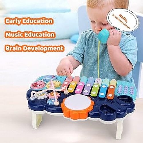 Piano Musical Multifonction pour Bébé - Éveil Musical Complet (bleu)
