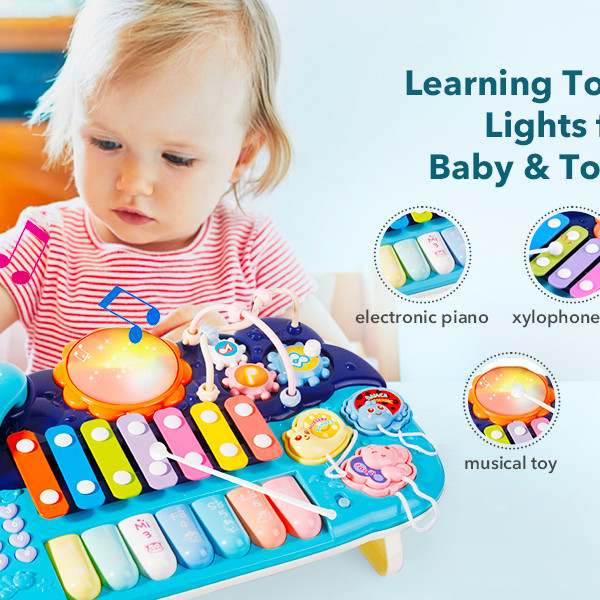 Piano Musical Multifonction pour Bébé - Éveil Musical Complet (bleu)