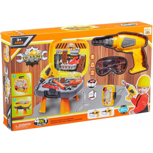 Valise Outils 4 en 1 – 35 Pièces de Bricolage pour Enfants