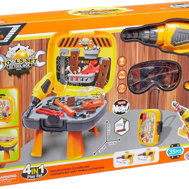 Valise Outils 4 en 1 – 35 Pièces de Bricolage pour Enfants