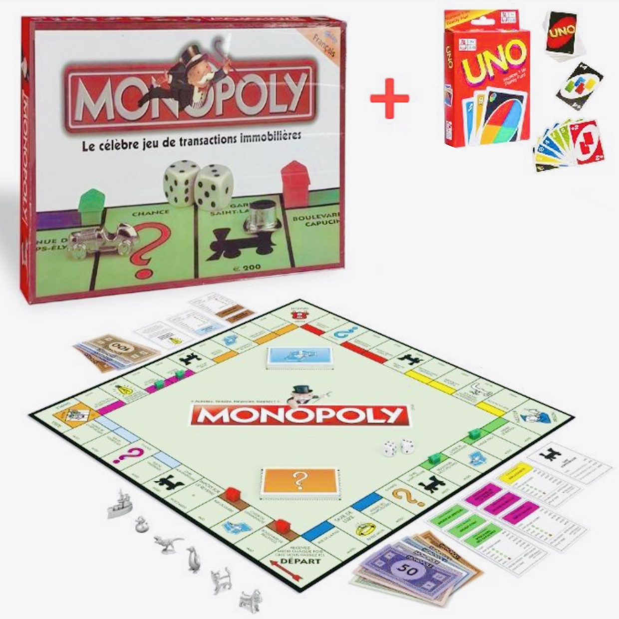 Monopoly classique + Jeu de cartes UNO - Pack Jeux
