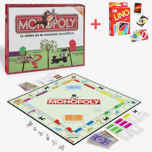 Monopoly classique + Jeu de cartes UNO - Pack Jeux Monopoly classique + Jeu de cartes UNO - Pack Jeux
