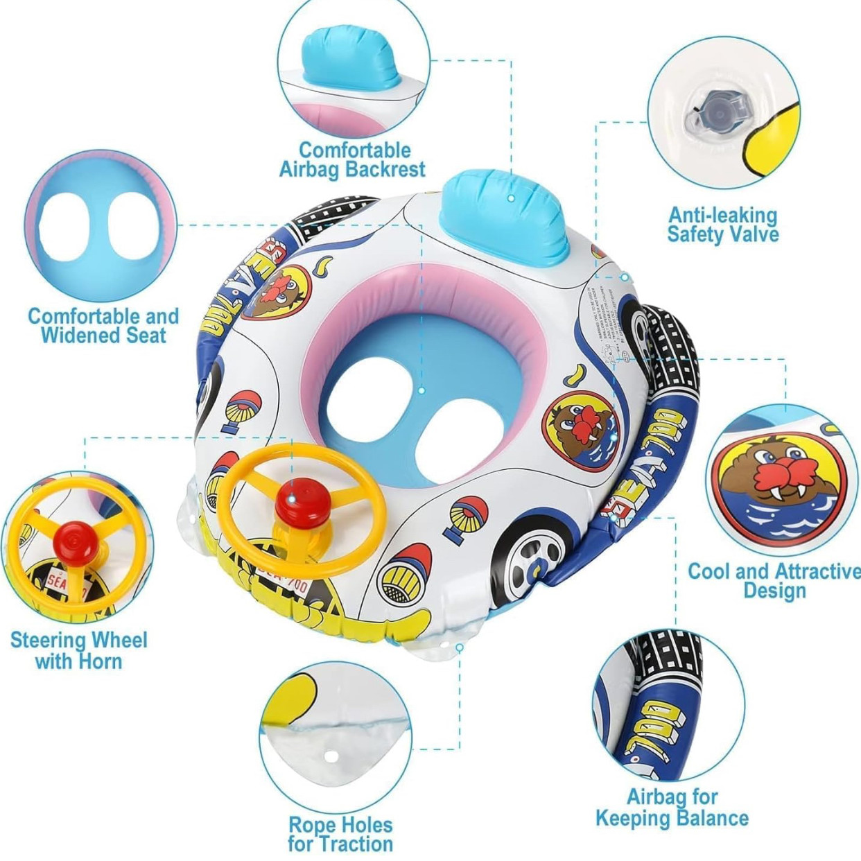 Bouée de natation pour enfant en forme de voiture avec volant