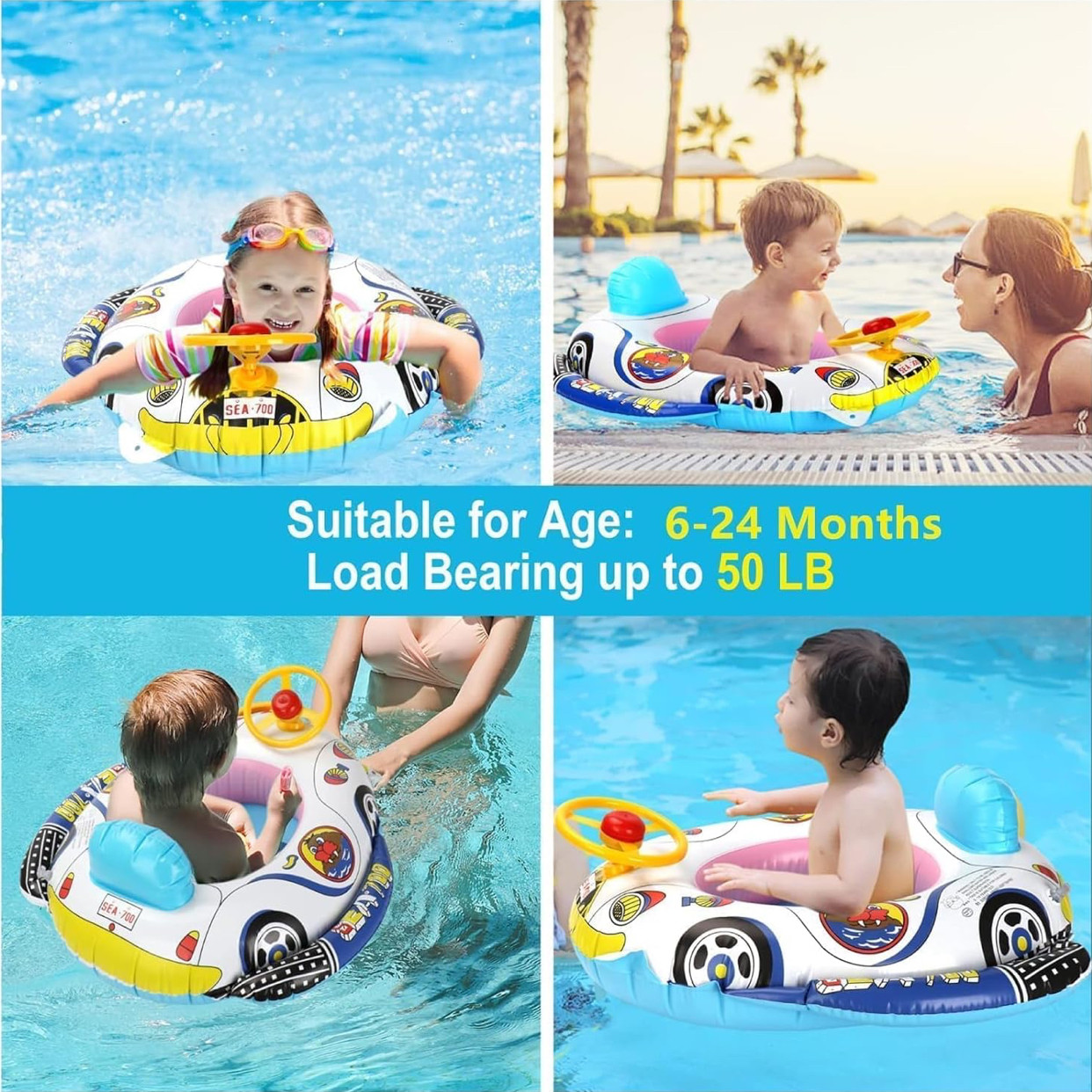 Bouée de natation pour enfant en forme de voiture avec volant