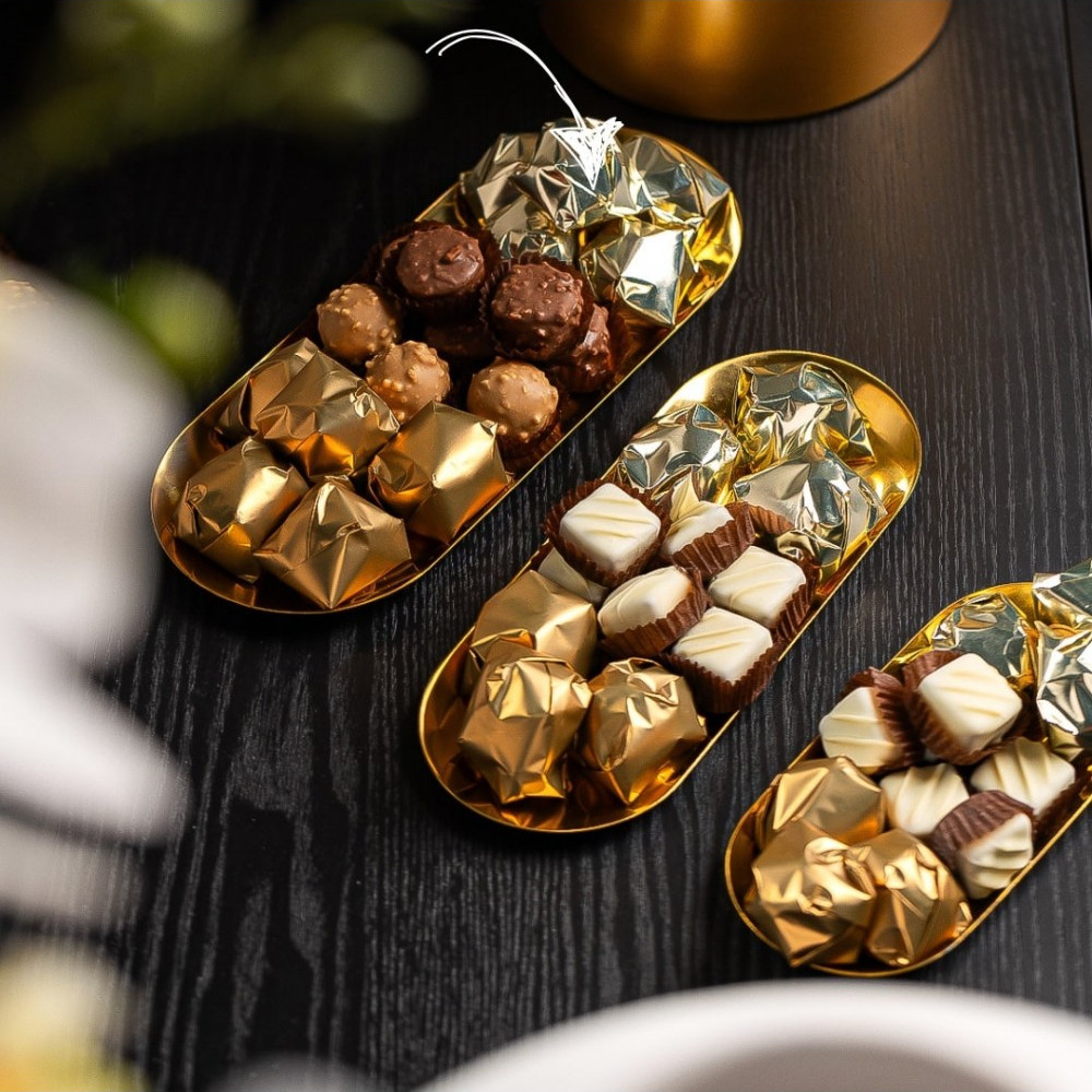 Plateau Chocolat oval doré - L