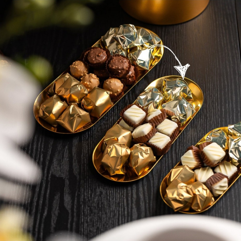 Plateau Chocolat oval doré - M