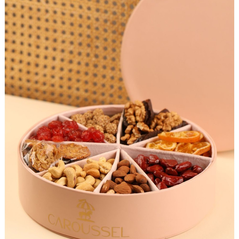 Coffret Rose Compartimenté – Fruits Secs & Chocolat