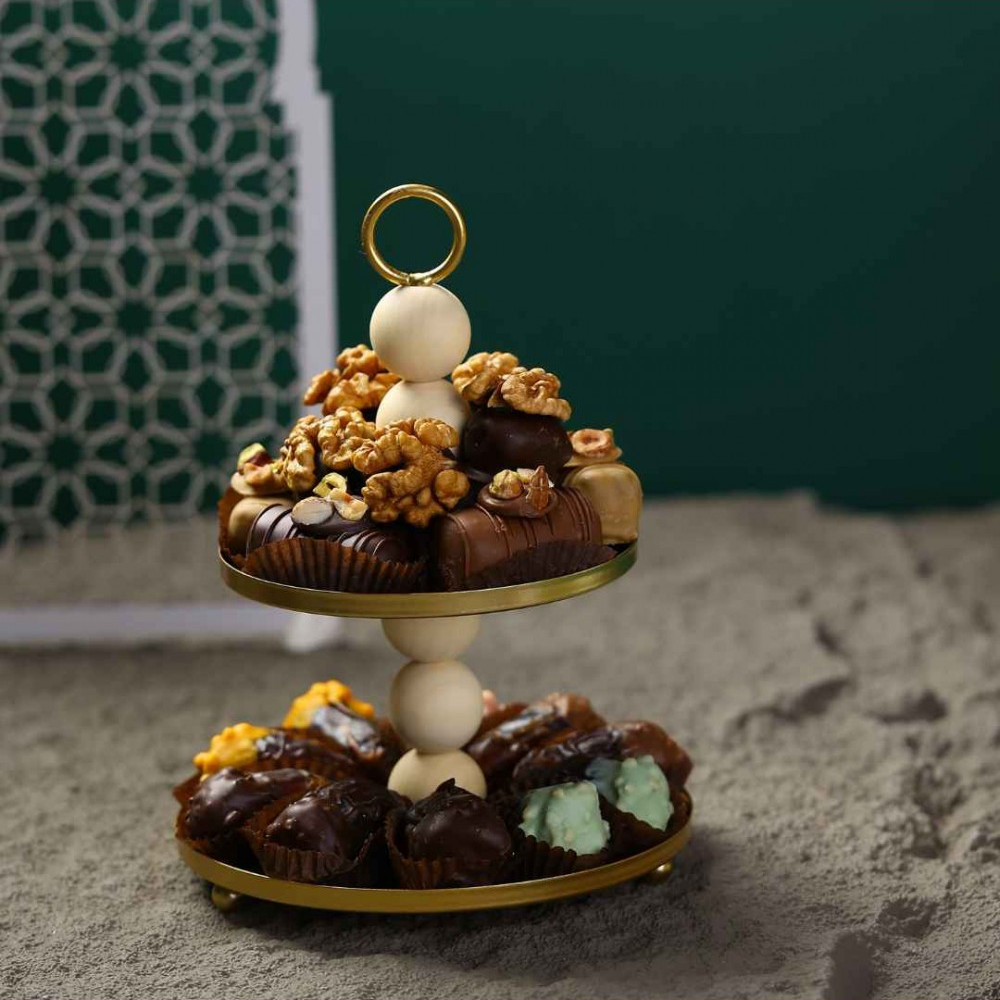 Serviteur 2 etage ronds Petit - Doré - Dattes prestiges