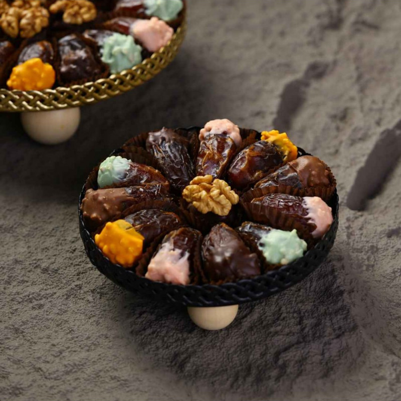 Plateau rond Pieds bois - doré Pf - Dattes prestiges