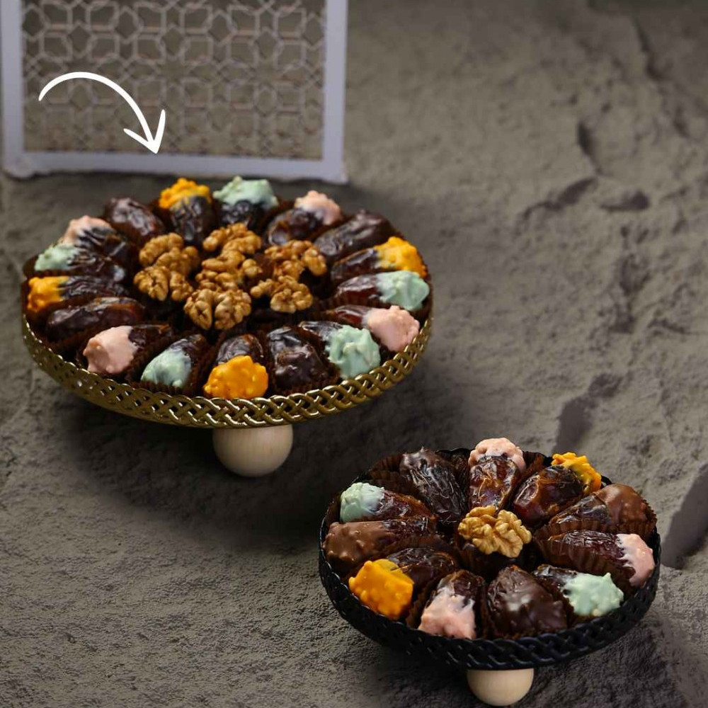 Plateau rond Pieds bois - doré Mf - Dattes prestiges