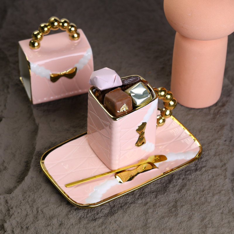 Tasse Sac - Chocolat - Rose