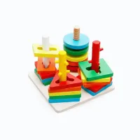 Jeu d’Adresse Montessori en Bois – 4 Colonnes de Tri de Formes | Jouet Éducatif 3+ ans