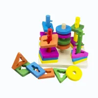 Jeu d’Adresse Montessori en Bois – 4 Colonnes de Tri de Formes | Jouet Éducatif 3+ ans