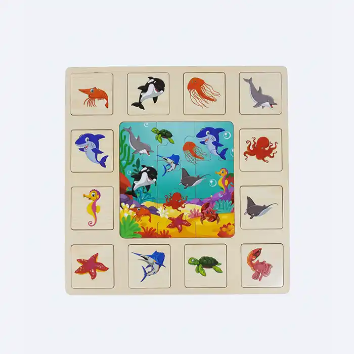 Puzzle en Bois Animaux Marins Encastrement | Jouet Montessori Éducatif