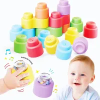 Quercetti MOMY Soft Happy Sounds – 18 Pièces | Blocs de Construction Souples avec Hochets | 6–36 mois