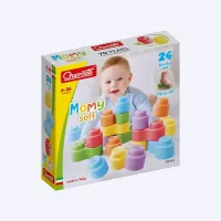 Quercetti MOMY Soft Happy Sounds – 24 Pièces | Blocs de Construction Souples avec Hochets | 6–36 Mois