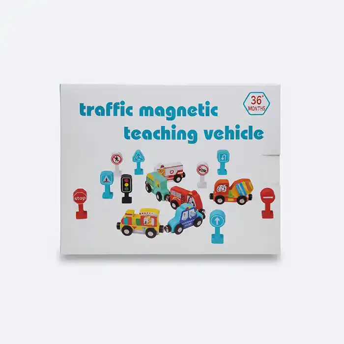 V&eacute;hicules magn&eacute;tiques et panneaux - Jouet &eacute;ducatif bois 3+

