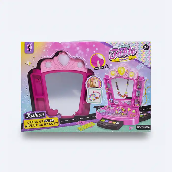 Coiffeuse Maquillage Enfant Rose Portable - Table de Beauté & Bijoux