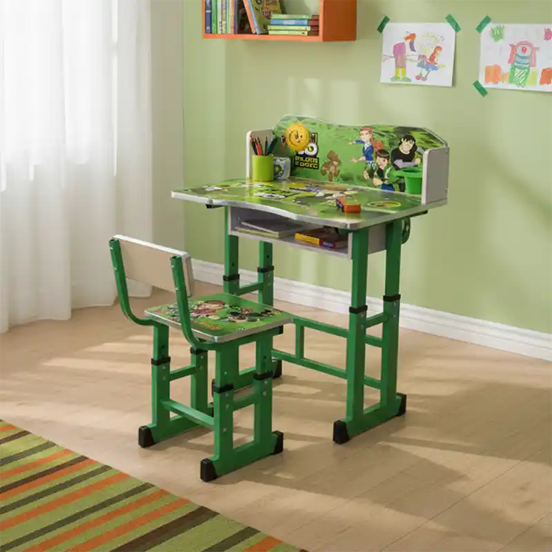 Ensemble Bureau et Chaise R&eacute;glables en Bois Ben 10 &ndash; Table d&rsquo;&Eacute;tude pour Enfants (Vert)
