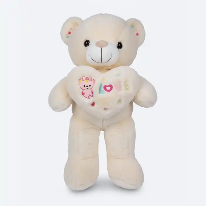 Ours en Peluche Crème Doux avec Cœur "Love" - Nounours Câlin