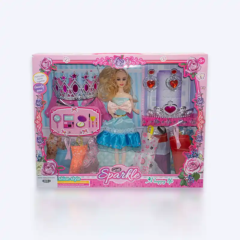 Poupée Mariée Scintillante avec Couronne et Robe Multicolore – Élégance et Magie Nuptiale