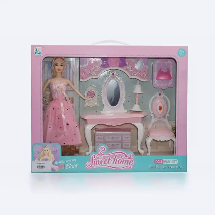 Poupée Princesse avec Coiffeuse et Chaise - Set de Jeu "Sweet Home"