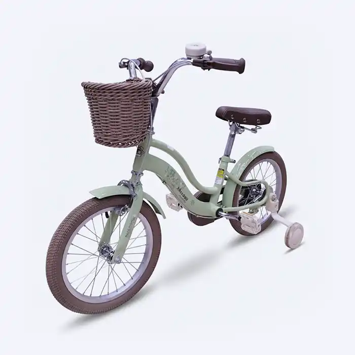 Vélo Enfant Rétro Vert Menthe 14" avec Panier Osier & Roues Stabilisatrices 