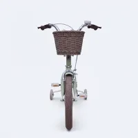 Vélo Enfant Rétro Vert Menthe 14" avec Panier Osier & Roues Stabilisatrices 