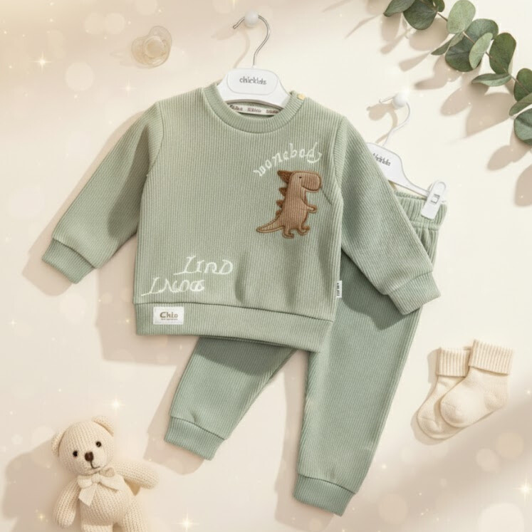 Ensemble b&eacute;b&eacute; coton vert avec motif dinosaure &ndash; Ultra doux & confortable
