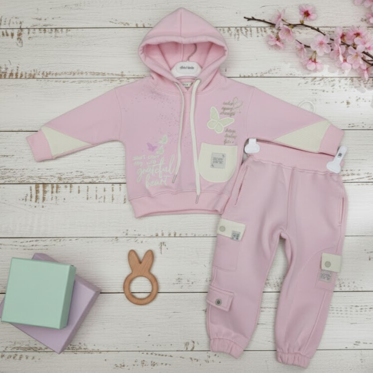 Ensemble Surv&ecirc;tement B&eacute;b&eacute; Fille Coton Doux Rose P&acirc;le et &Eacute;cru

