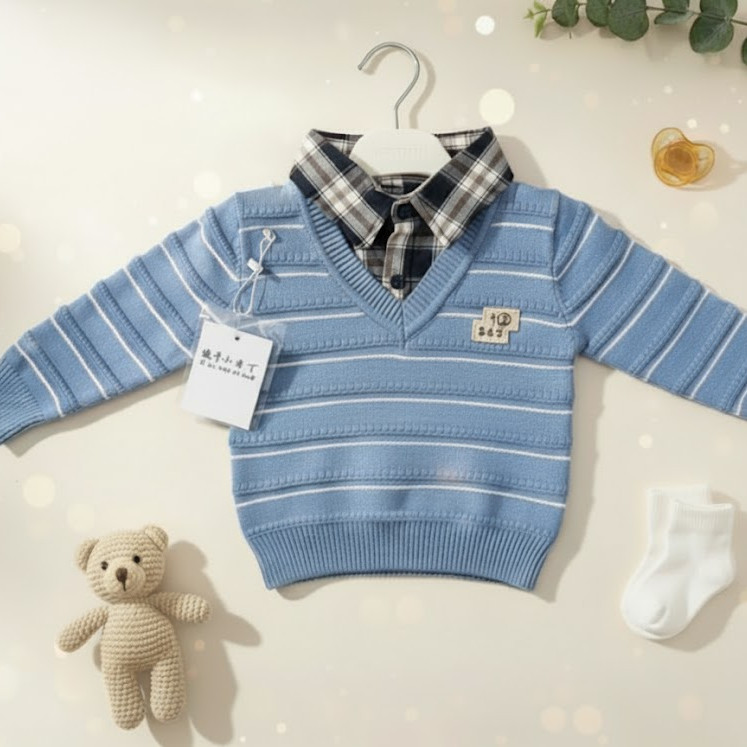 Pull bébé coton doux avec chemise intégrée – Confort & élégance