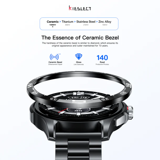 Kieslect Actor Leading Smartwatch with GPS+5ATM and Stunning Ceramic Bezel double Strap