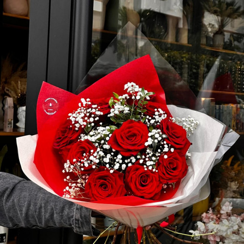 Bouquet Roses Rouge & Gypso Bouquet Roses Rouge & Gypso