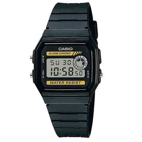 Casio – Montre masculin digitale au style vintage avec bracelet en résine noir – F-94WA-9
