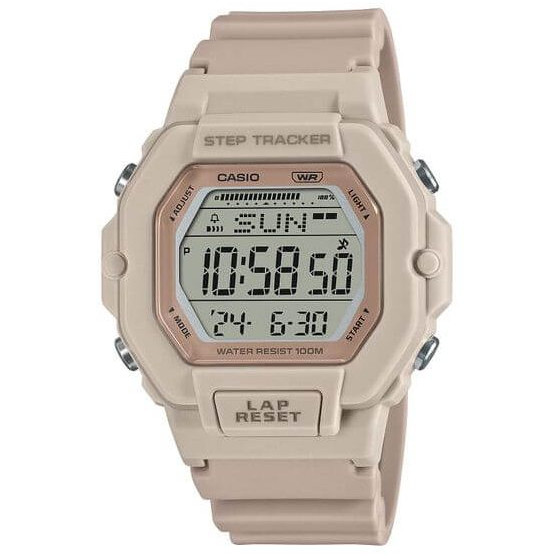 Casio – Montre sport idéal pour les petites poignées avec Compteur de pas en beige/rose – Bracelet résine – LWS-2200H-4AV