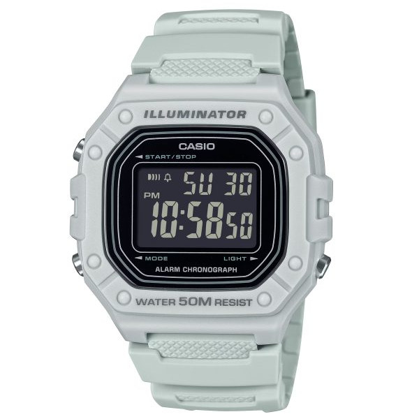 Casio – Montre numérique blanche au fond noir et dégites style négatif – Étanche 50m – W-218H-8BV