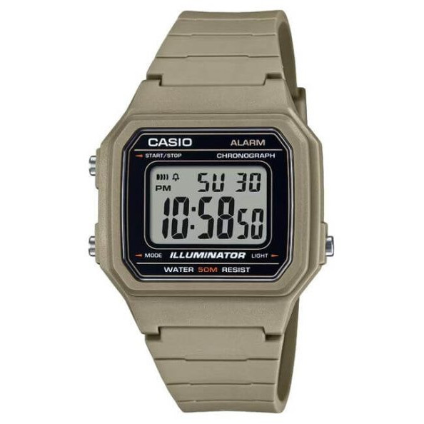 Casio – Montre digital au bracelet en résine vert – Étanche 50m – W-217H-5AV