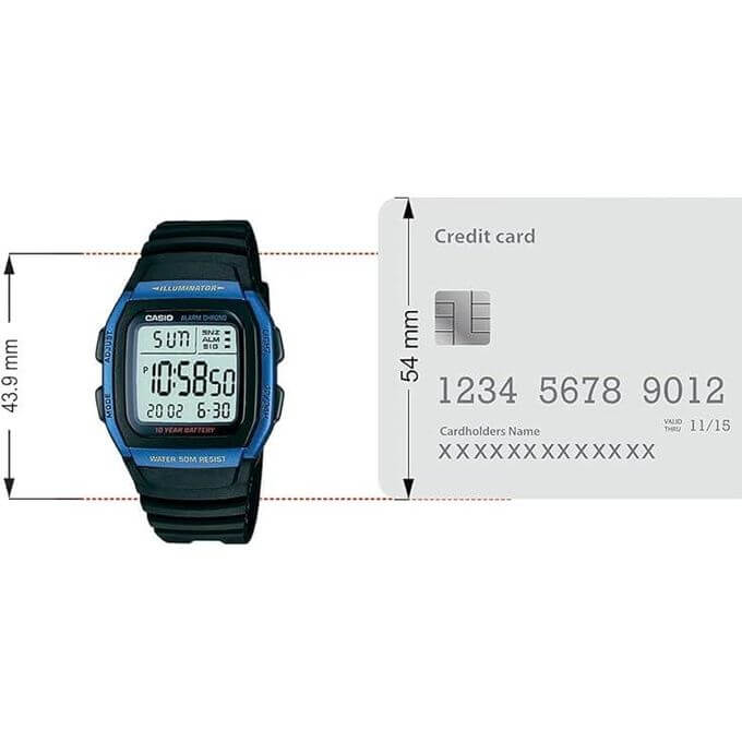Casio – Boitier bleu – Autonomie de la pile: 10 ans – 5 Alarmes – Digitale – W-96H-2AV
